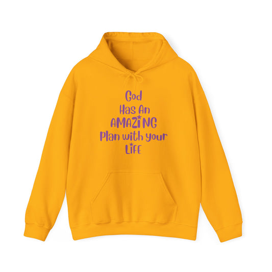 Unisex Heavy Blend™ Hooded Sweatshirt- God Has An Amazing Plan With Your Life (PURPLE Letters)